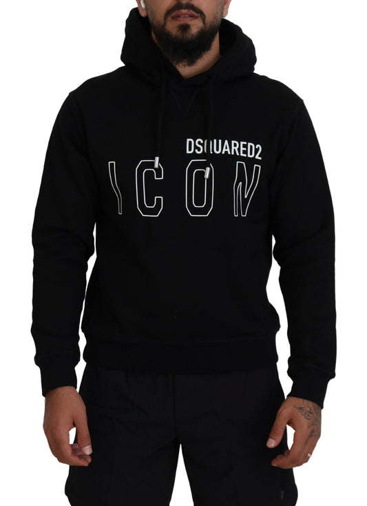 Dsquared² Black Cotton Hooded Printed Men Pullover Sweater Dsquared²