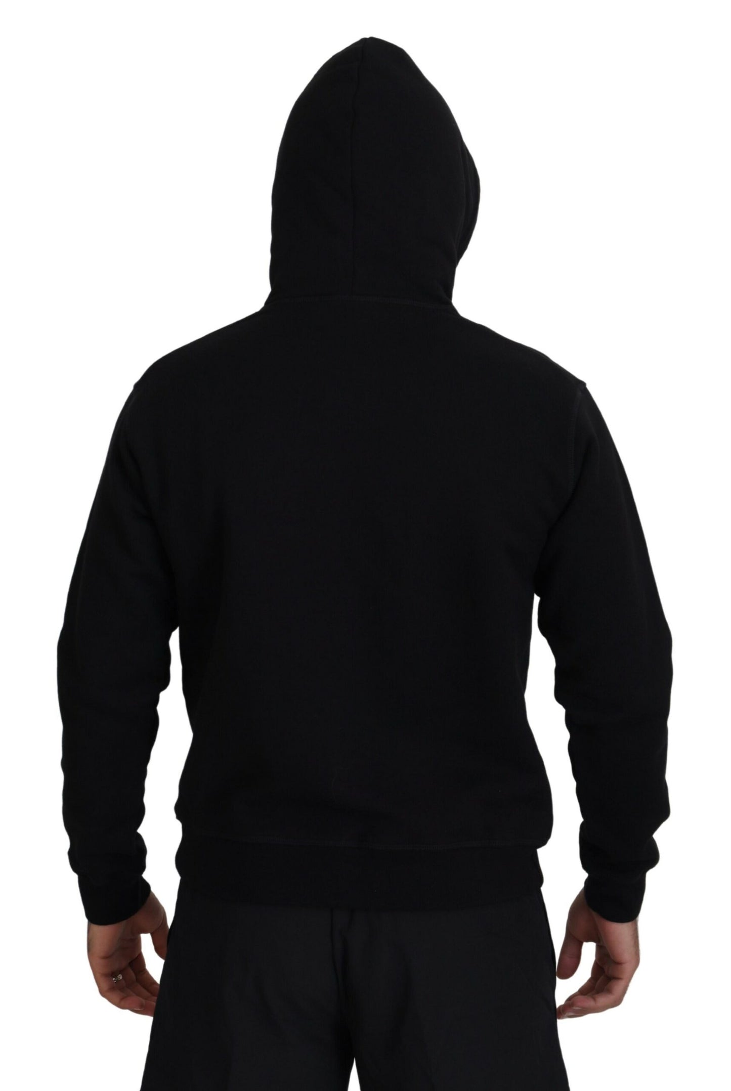 Dsquared² Black Cotton Hooded Printed Men Pullover Sweater Dsquared²