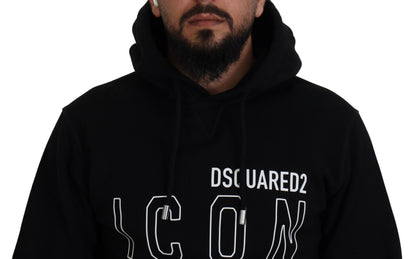 Dsquared² Black Cotton Hooded Printed Men Pullover Sweater Dsquared²