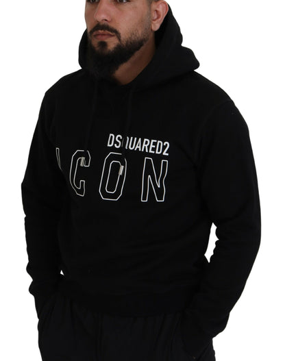 Dsquared² Black Cotton Hooded Printed Men Pullover Sweater Dsquared²