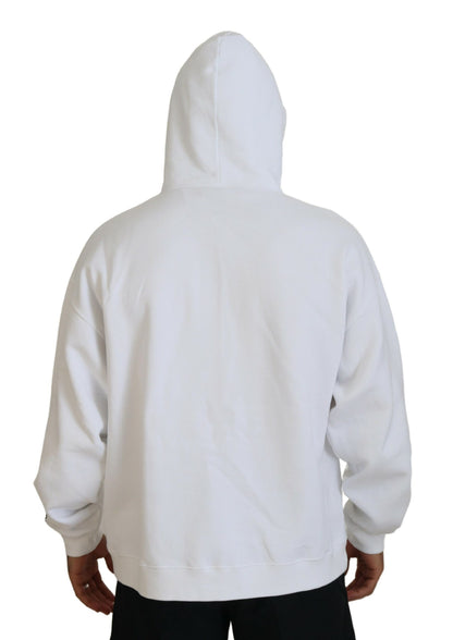 Dsquared² White Cotton Hooded Printed Men Pullover Sweater Dsquared²