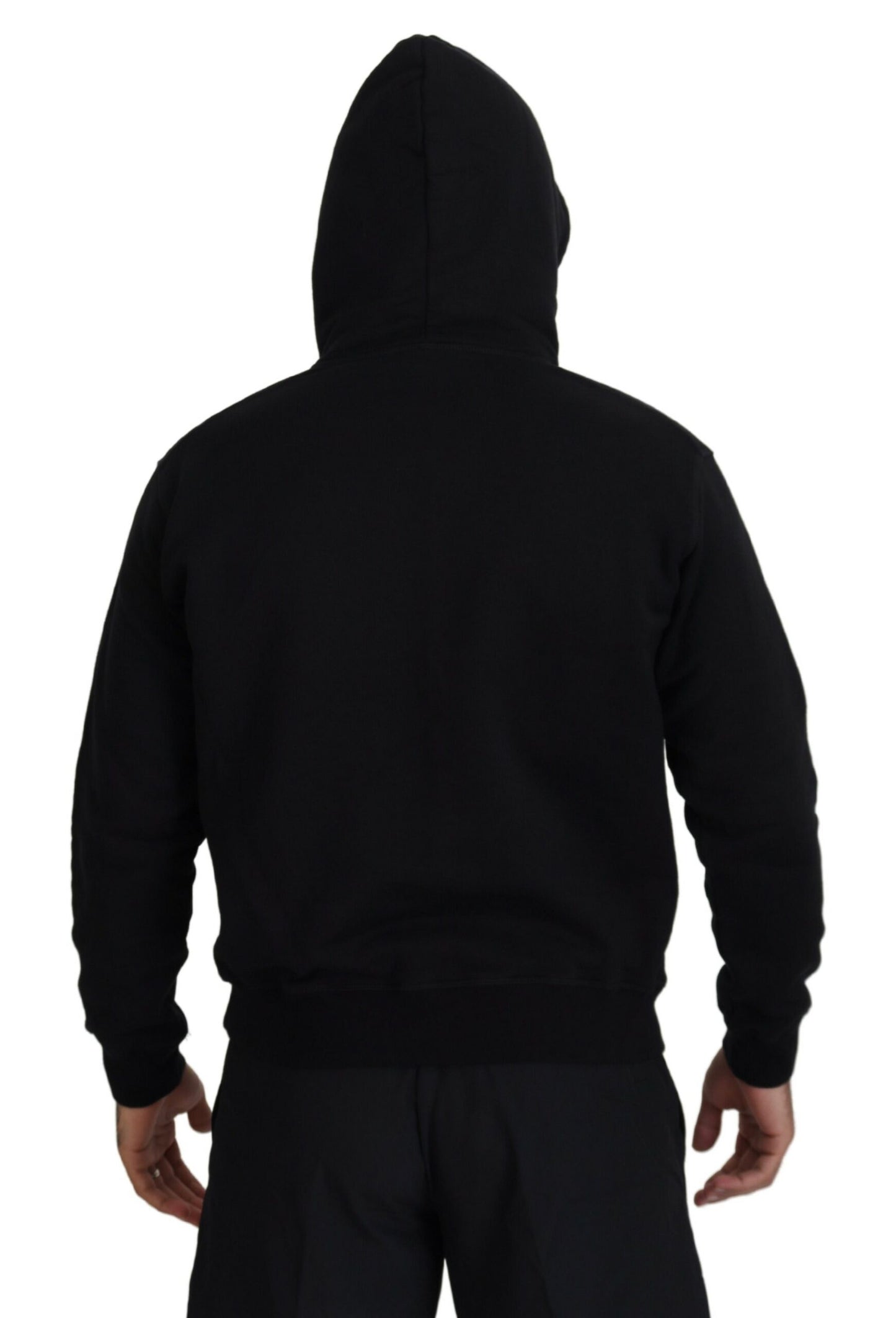 Dsquared² Black Cotton Hooded Printed Men Pullover Sweater Dsquared²