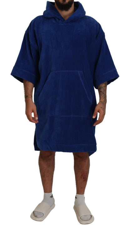 Dsquared² Blue Poncho Men Hooded Beachwear Changing Robe Dsquared²