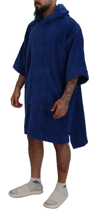 Dsquared² Blue Poncho Men Hooded Beachwear Changing Robe Dsquared²