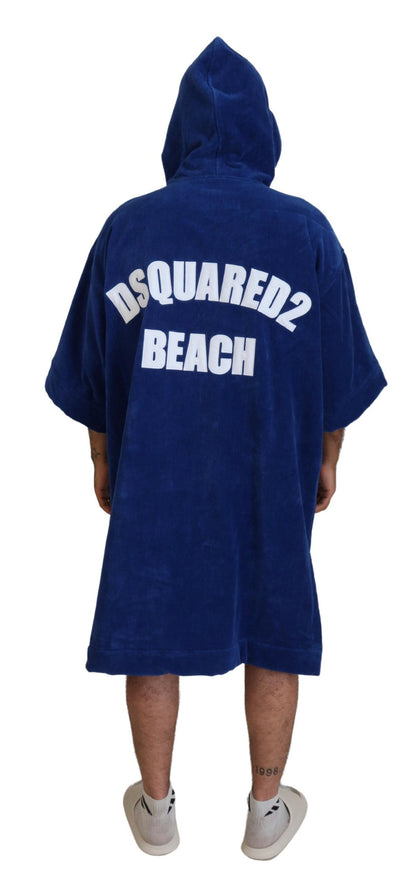 Dsquared² Blue Poncho Men Hooded Beachwear Changing Robe Dsquared²