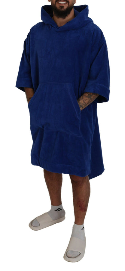 Dsquared² Blue Poncho Men Hooded Beachwear Changing Robe Dsquared²