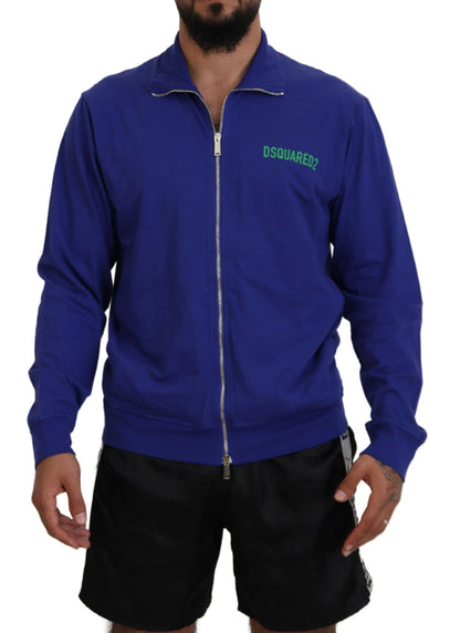 Dsquared² Blue Cotton Printed Collared Men Full Zip Sweater Dsquared²