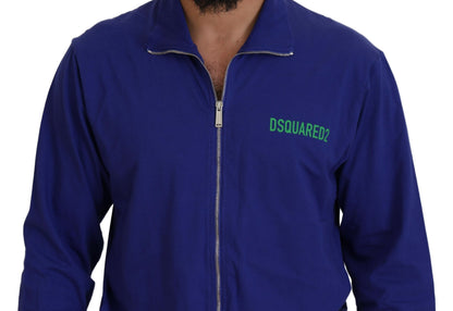 Dsquared² Blue Cotton Printed Collared Men Full Zip Sweater Dsquared²