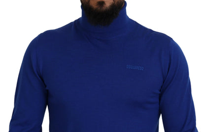 Dsquared² Blue Logo Print Long Sleeves Turtle Neck Sweater Dsquared²