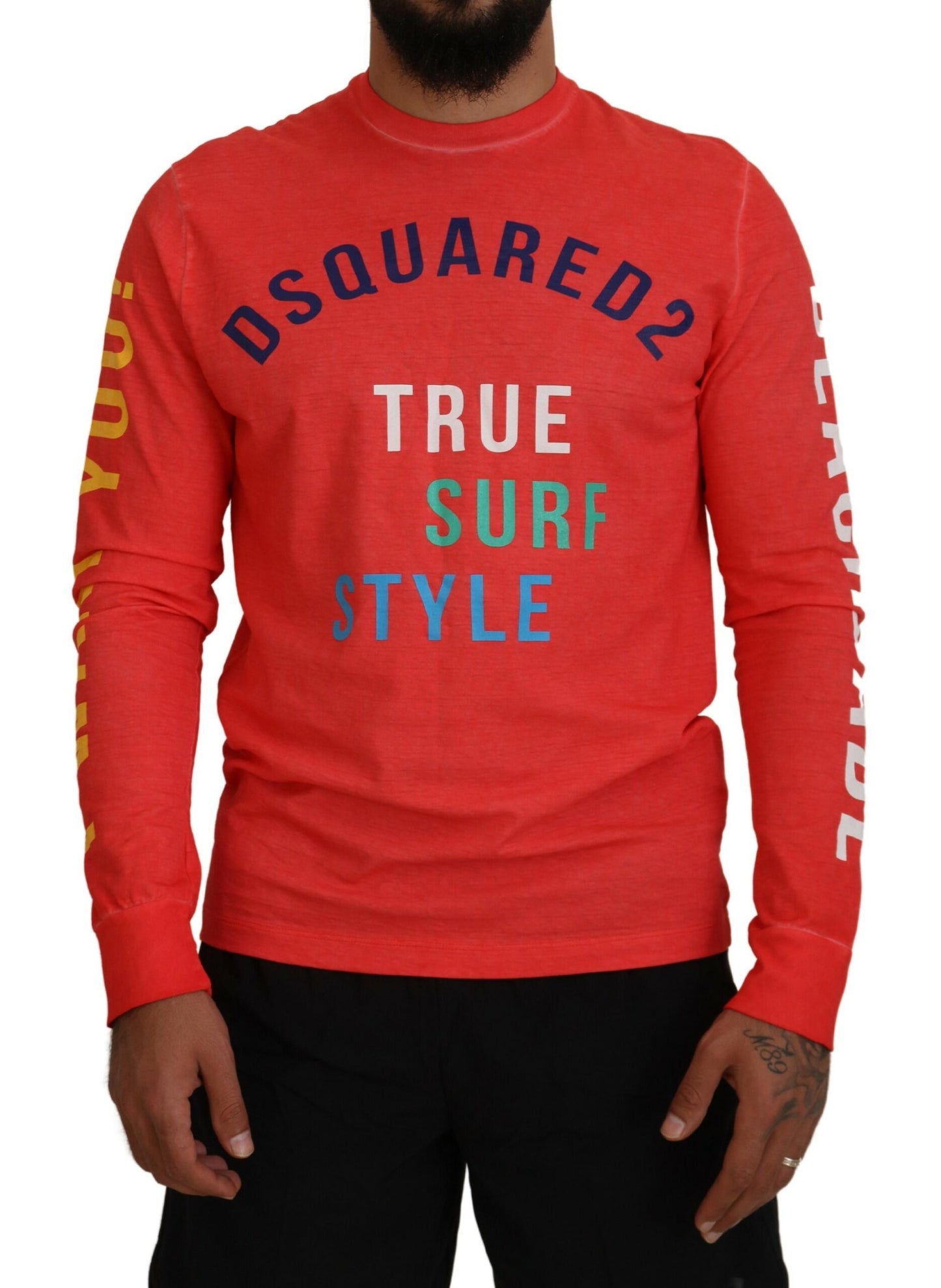 Dsquared² Orange Colorful Print Long Sleeves Top T-shirt Dsquared²