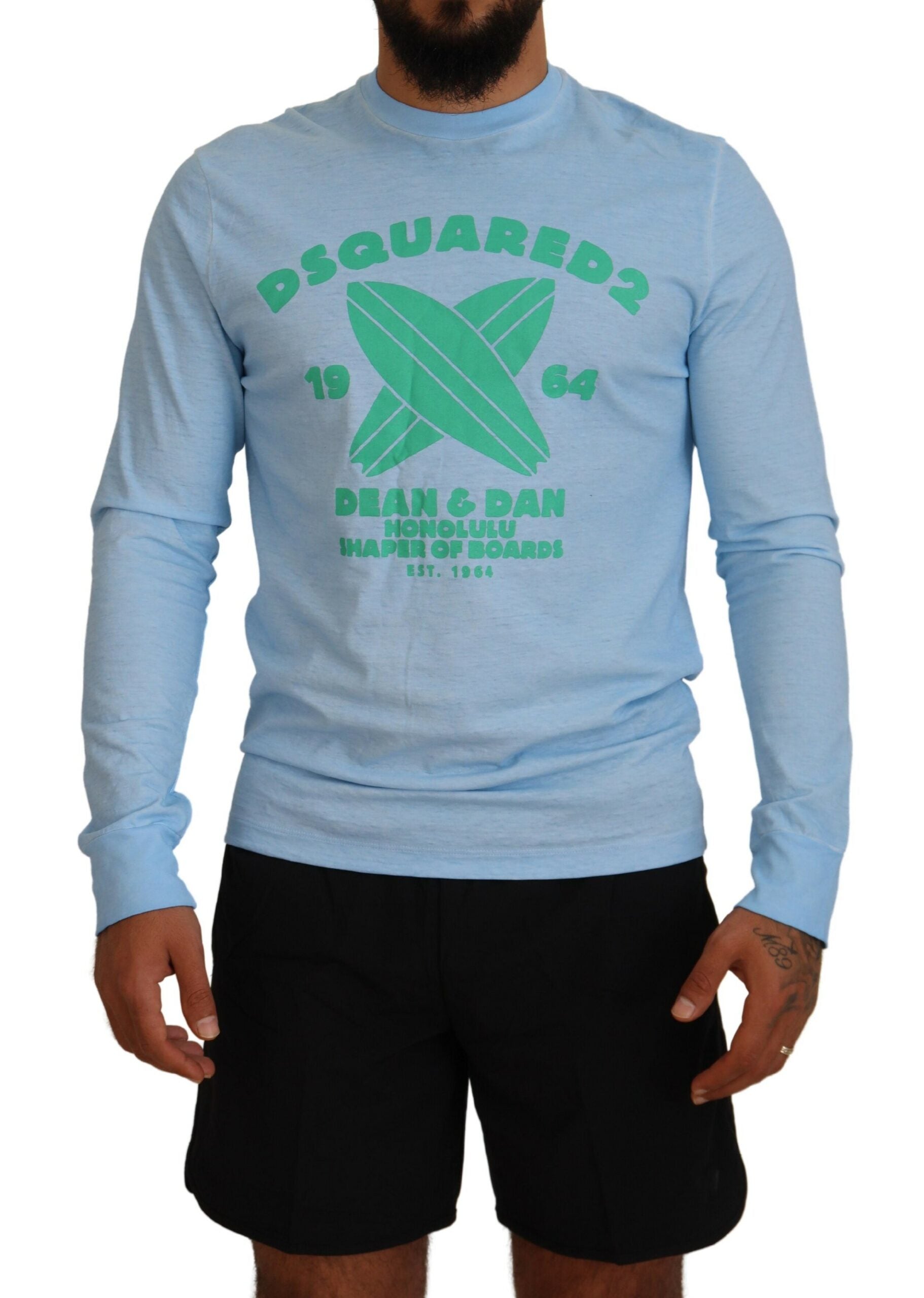 Dsquared² Light Blue Printed Long Sleeves Men Sweater