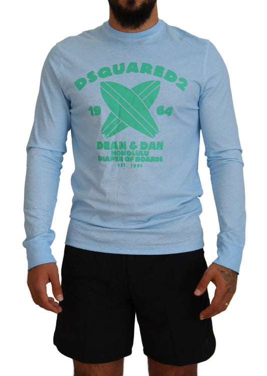 Dsquared² Light Blue Printed Long Sleeves Men Sweater Dsquared²