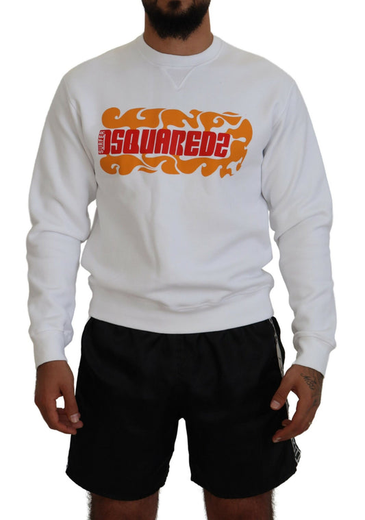 Dsquared² White Cotton Printed Long Sleeves Pullover Sweater Dsquared²