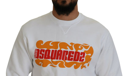 Dsquared² White Cotton Printed Long Sleeves Pullover Sweater Dsquared²