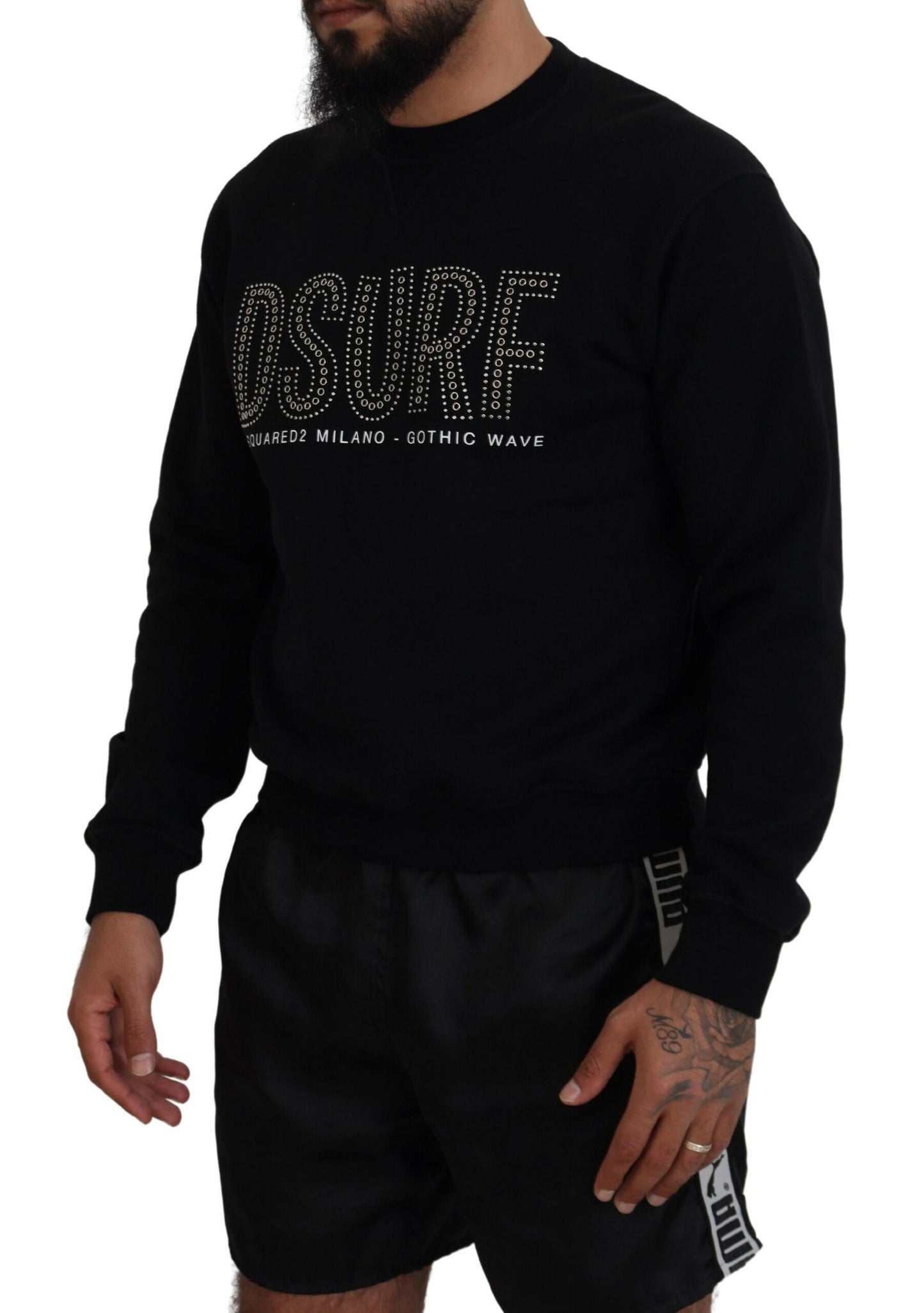 Dsquared² Black Cotton Printed Long Sleeves Pullover Sweater Dsquared²