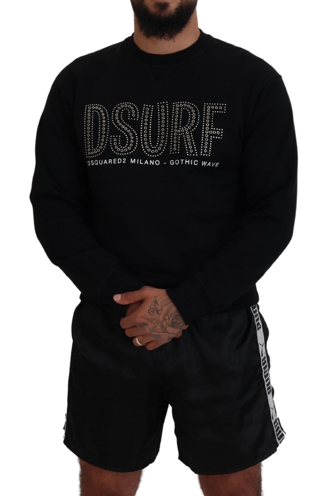 Dsquared² Black Cotton Printed Long Sleeves Pullover Sweater Dsquared²