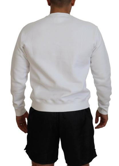 Dsquared² White Cotton Printed Long Sleeves Pullover Sweater Dsquared²