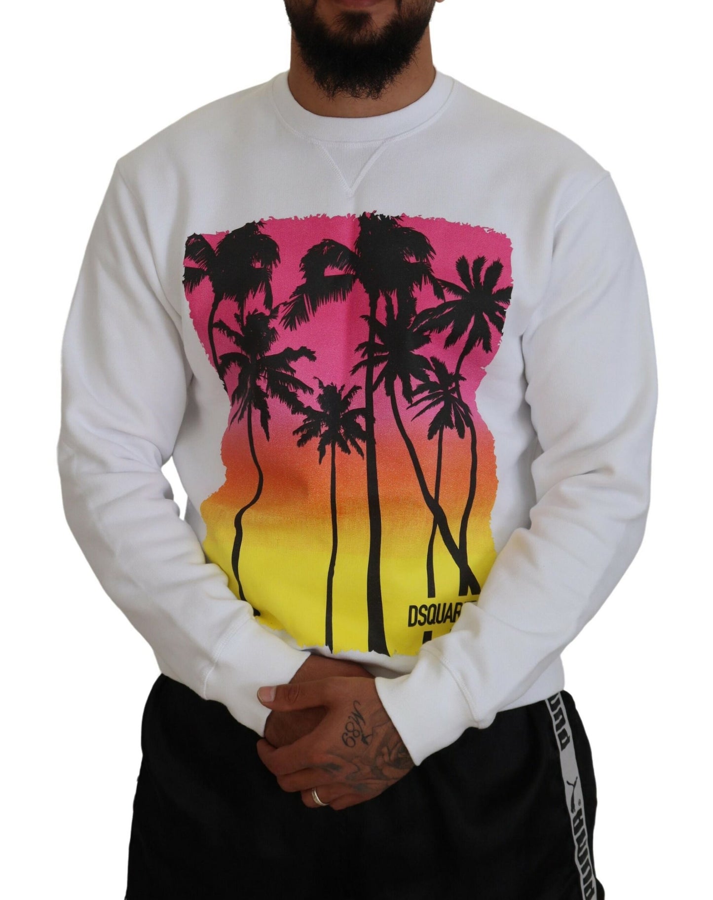 Dsquared² White Cotton Printed Long Sleeves Pullover Sweater Dsquared²