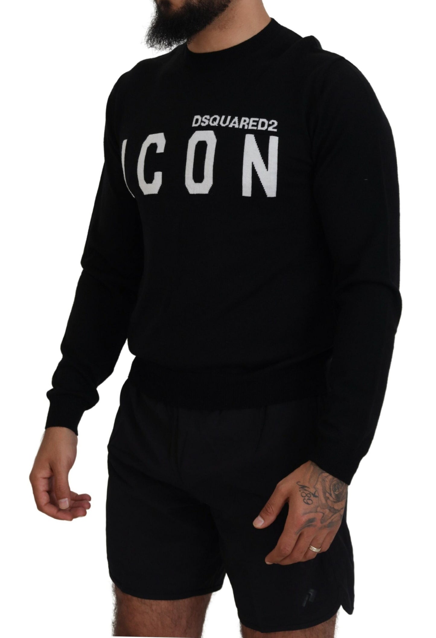 Dsquared² Black Logo Print Long Sleeves Men Pullover Sweater Dsquared²