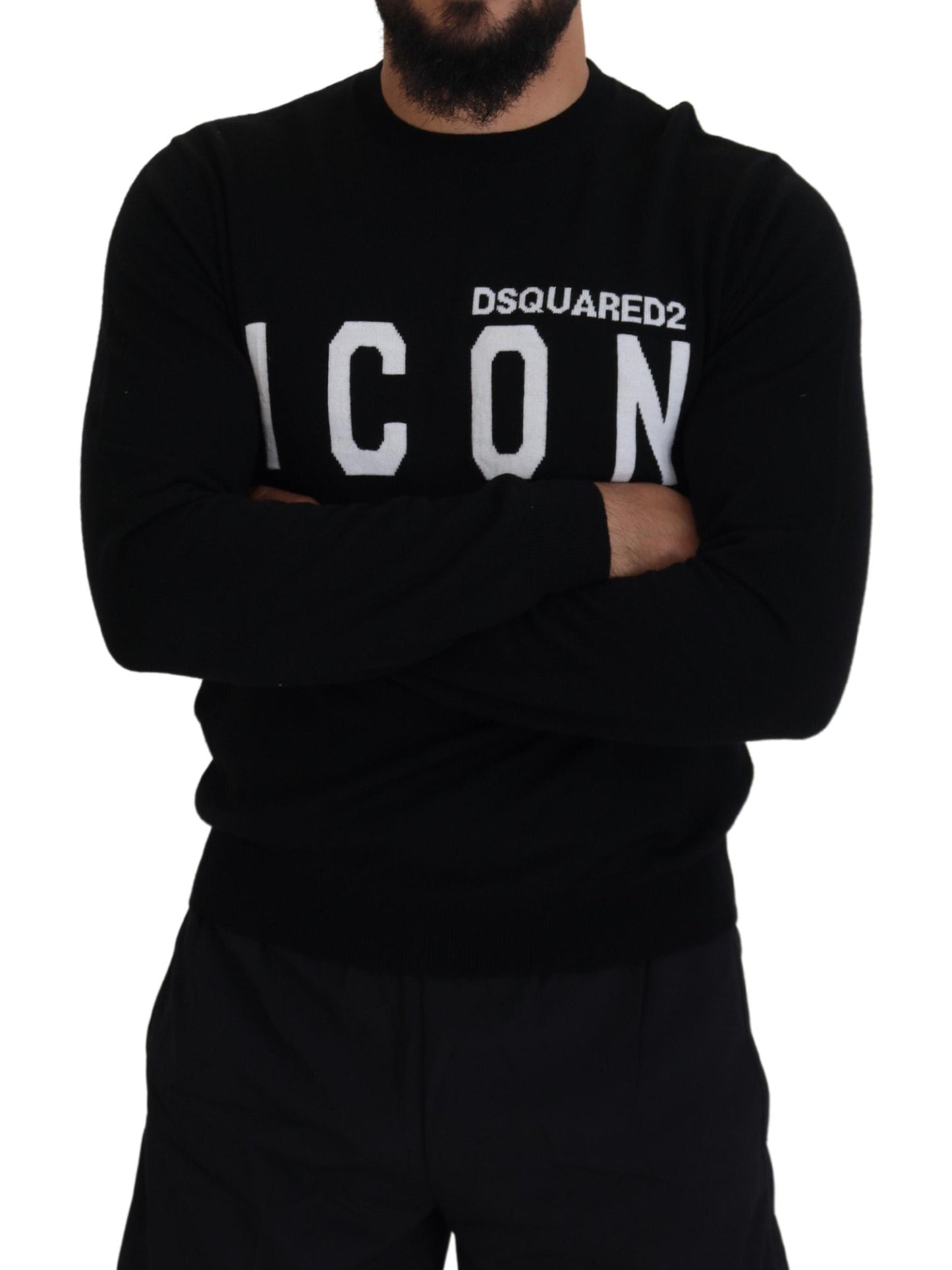 Dsquared² Black Logo Print Long Sleeves Men Pullover Sweater Dsquared²