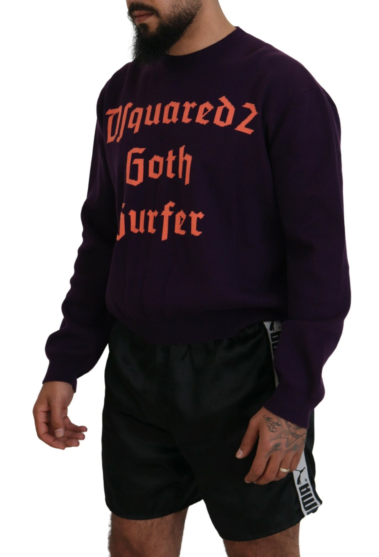 Dsquared² Purple Cotton Printed Men Pullover Sweater Dsquared²