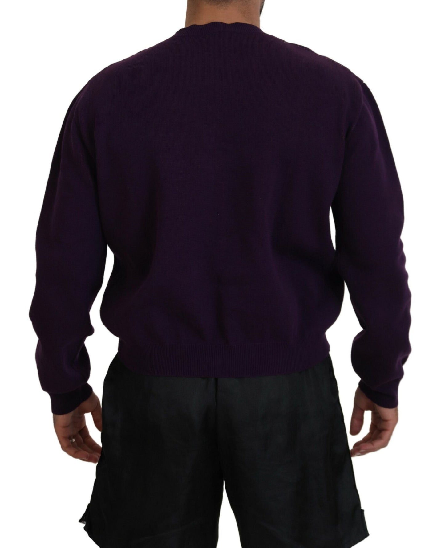 Dsquared² Purple Cotton Printed Men Pullover Sweater Dsquared²