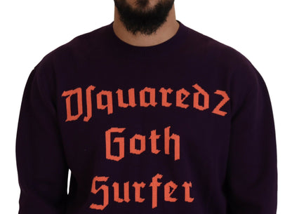 Dsquared² Purple Cotton Printed Men Pullover Sweater Dsquared²