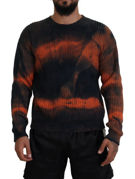 Dsquared² Black Orange Cotton Tie Dye Men Pullover Sweater Dsquared²