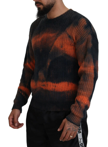 Dsquared² Black Orange Cotton Tie Dye Men Pullover Sweater Dsquared²