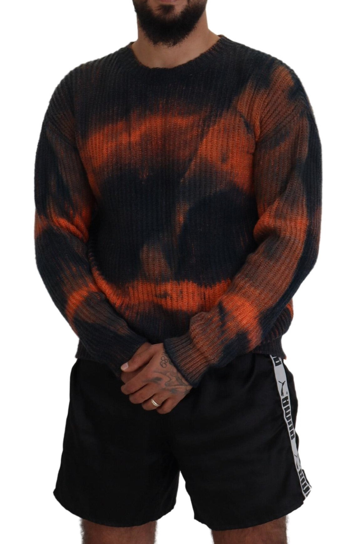 Dsquared² Black Orange Cotton Tie Dye Men Pullover Sweater Dsquared²