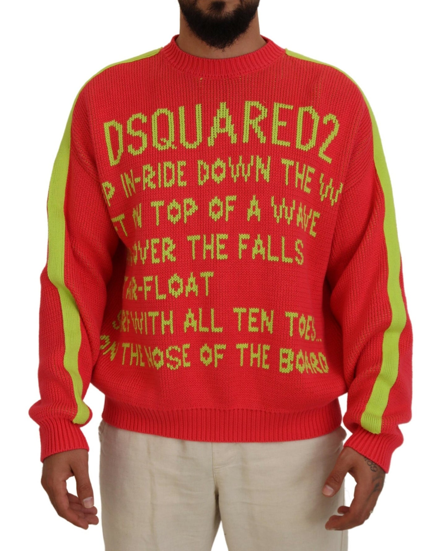 Dsquared² Orange Cotton Printed Long Sleeves Pullover Sweater Dsquared²