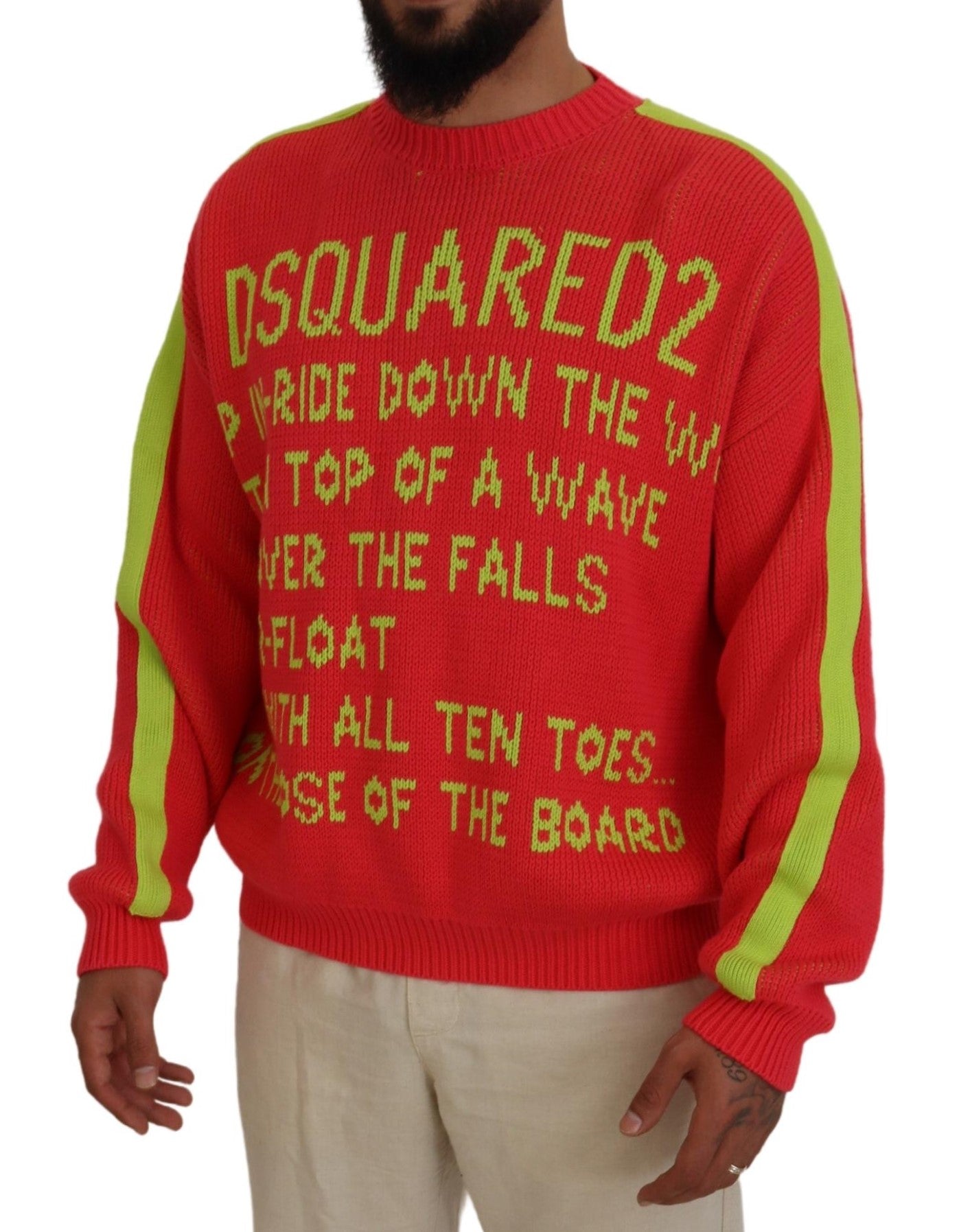 Dsquared² Orange Cotton Printed Long Sleeves Pullover Sweater Dsquared²