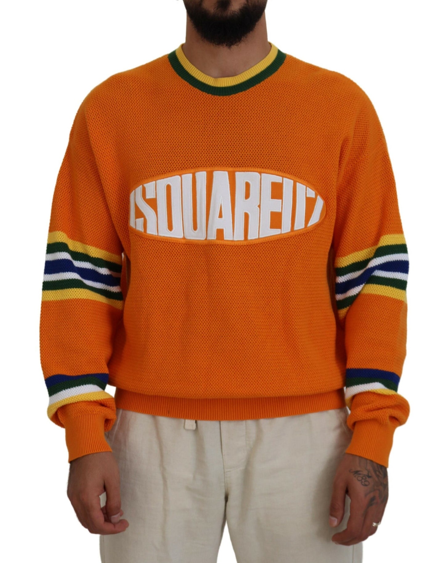 Dsquared² Orange Printed Long Sleeves Men Pullover Sweater Dsquared²