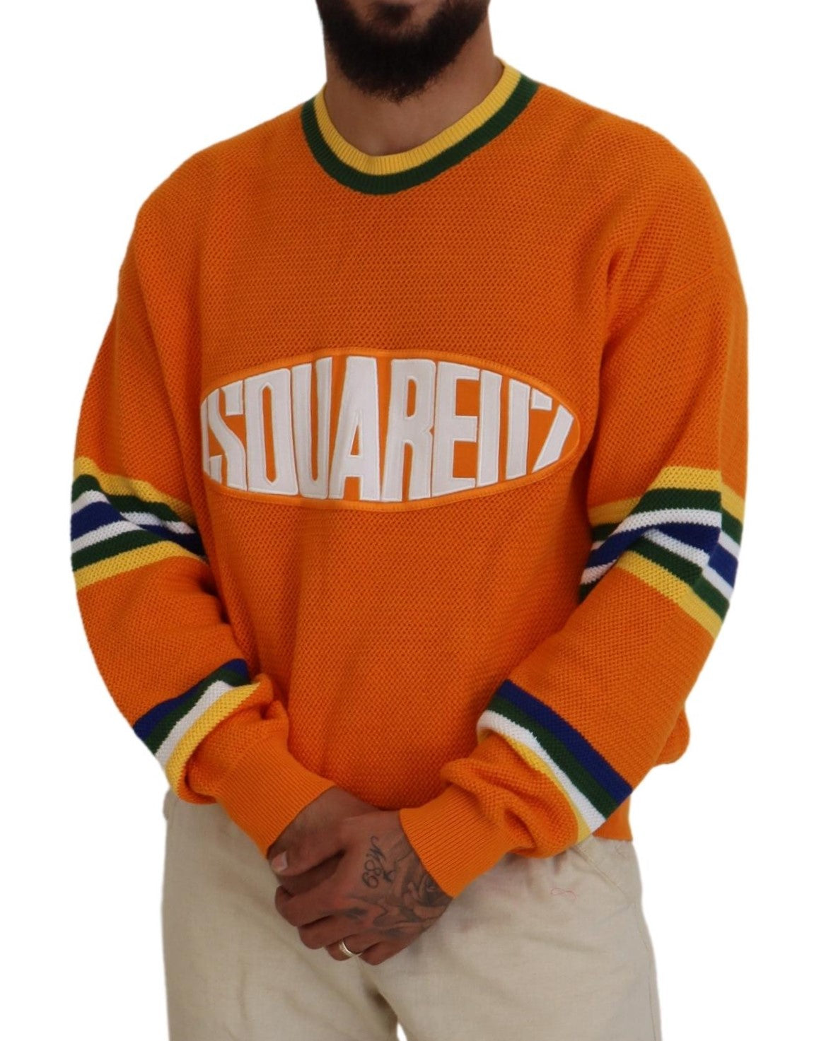 Dsquared² Orange Printed Long Sleeves Men Pullover Sweater Dsquared²