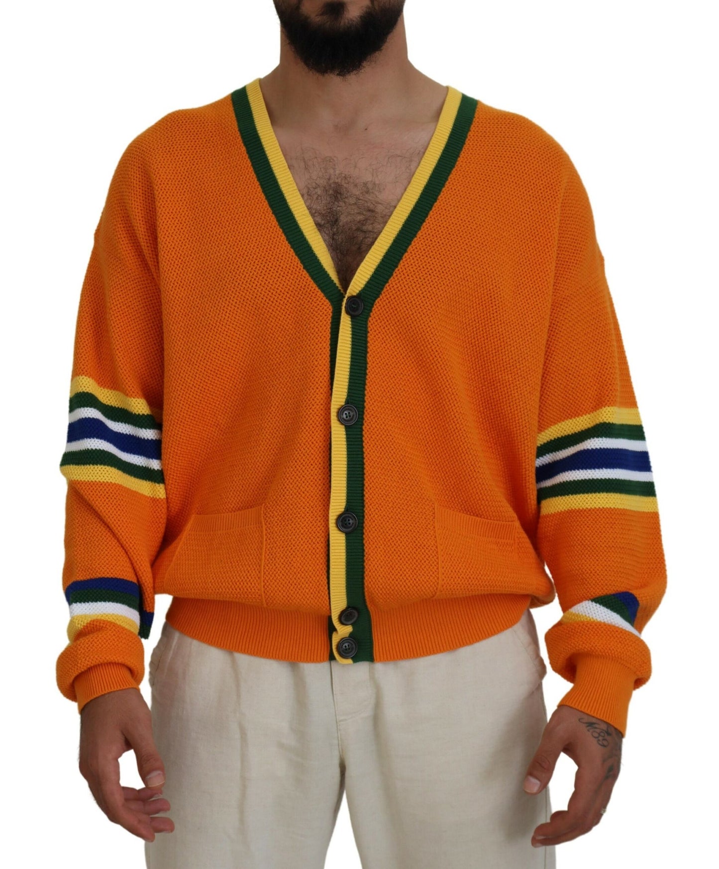 Dsquared² Orange Cotton Long Sleeves Men Cardigan Sweater Dsquared²