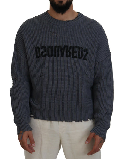 Dsquared² Gray Men Tattered Knitted Pullover Sweater Dsquared²