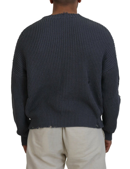 Dsquared² Gray Men Tattered Knitted Pullover Sweater Dsquared²