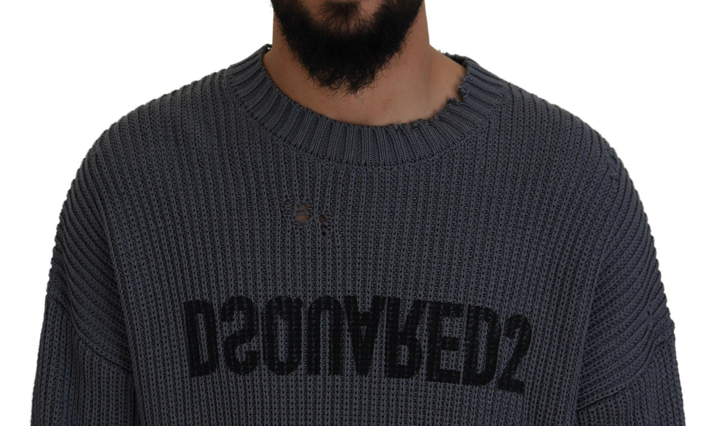 Dsquared² Gray Men Tattered Knitted Pullover Sweater Dsquared²