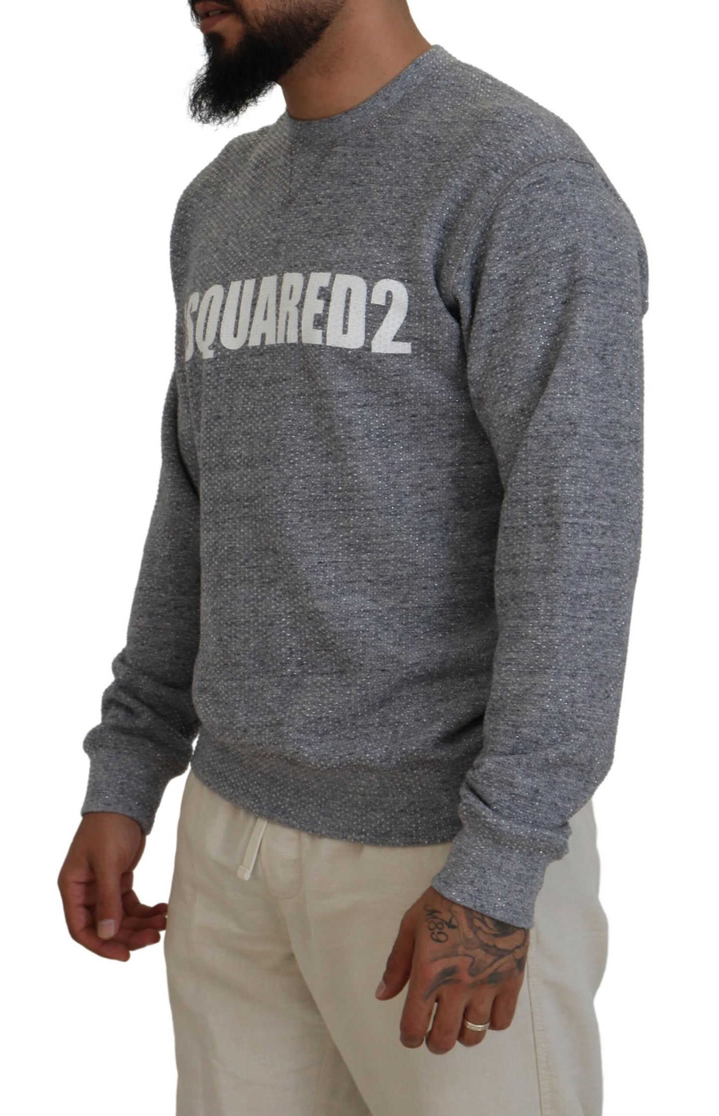 Dsquared² Gray Crystal Embellishment Men Pullover Sweater Dsquared²