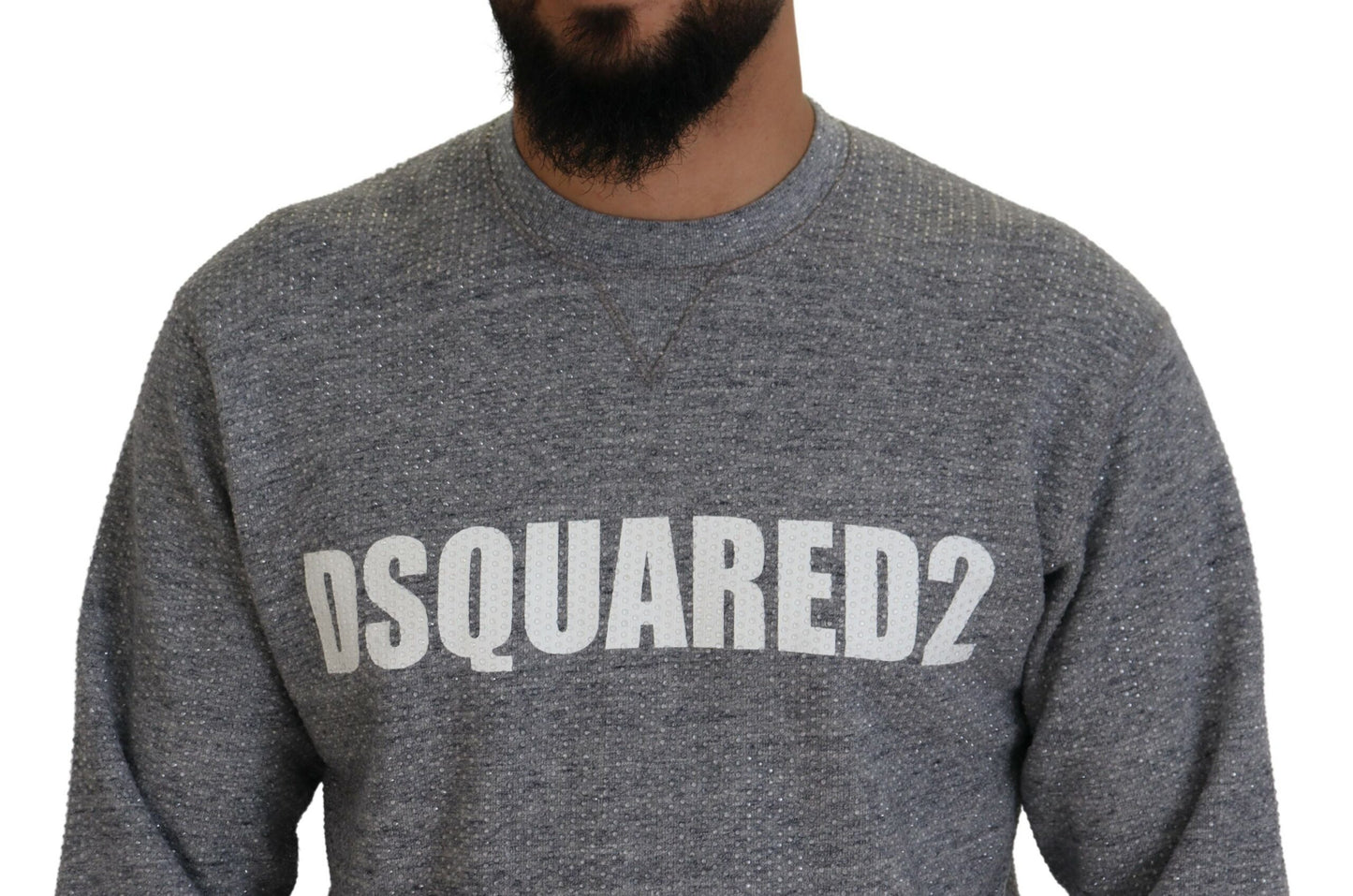 Dsquared² Gray Crystal Embellishment Men Pullover Sweater Dsquared²