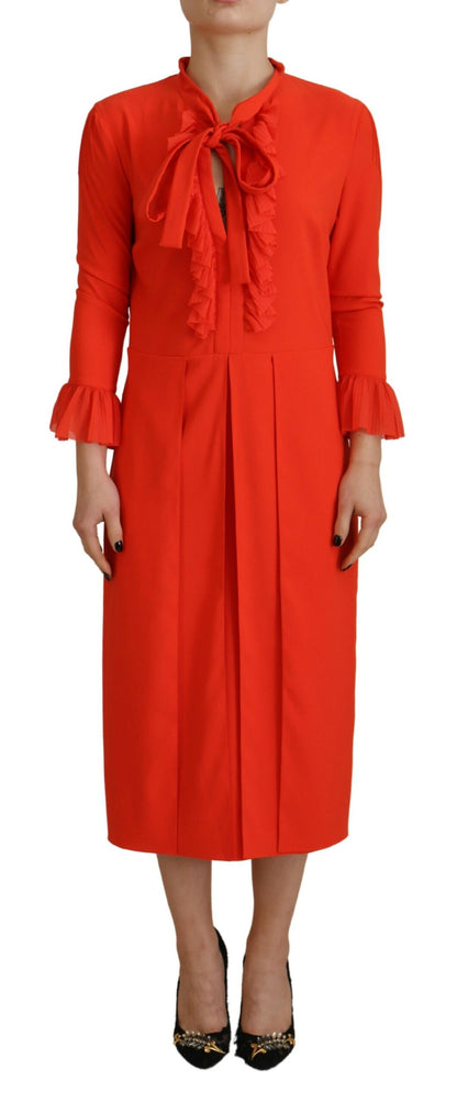 Dsquared² Red Polyester Long Sleeves Pleated Midi Dress Dsquared²