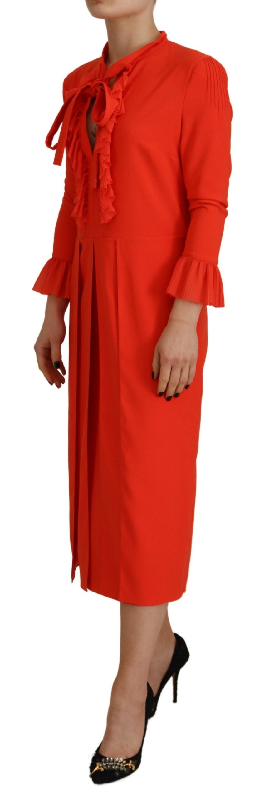 Dsquared² Red Polyester Long Sleeves Pleated Midi Dress Dsquared²