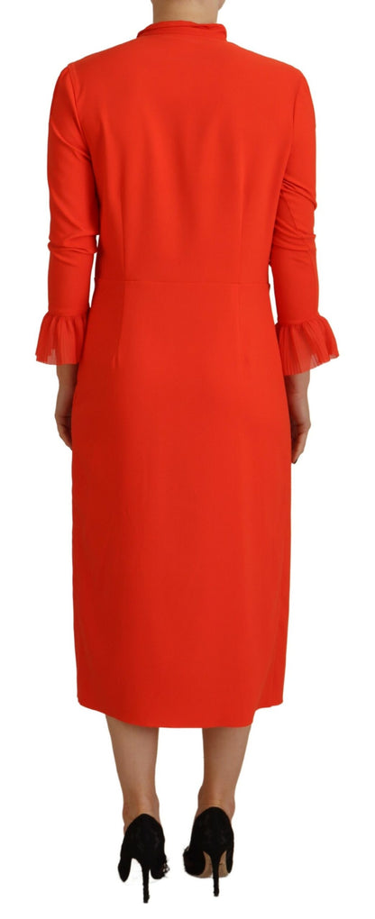 Dsquared² Red Polyester Long Sleeves Pleated Midi Dress Dsquared²