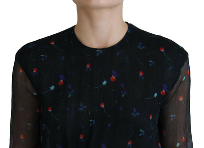 Dsquared² Black Floral Silk Long Sleeves Sheath Mini Dress Dsquared²