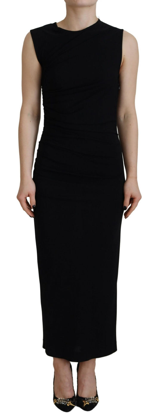 Dsquared² Black Viscose Sleeveless Ruched Maxi Dress Dsquared²