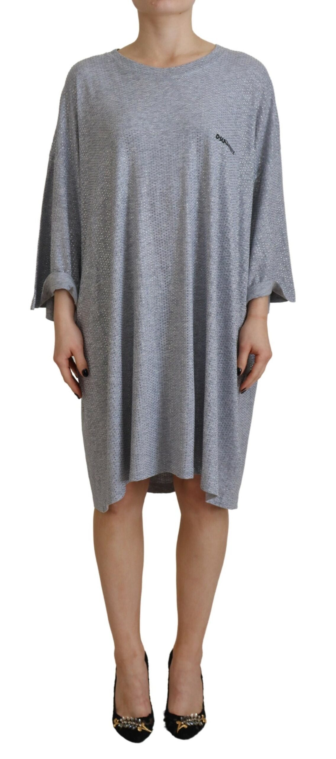 Dsquared² Gray Crystal Embellished Cotton Long Sleeves Dress Dsquared²