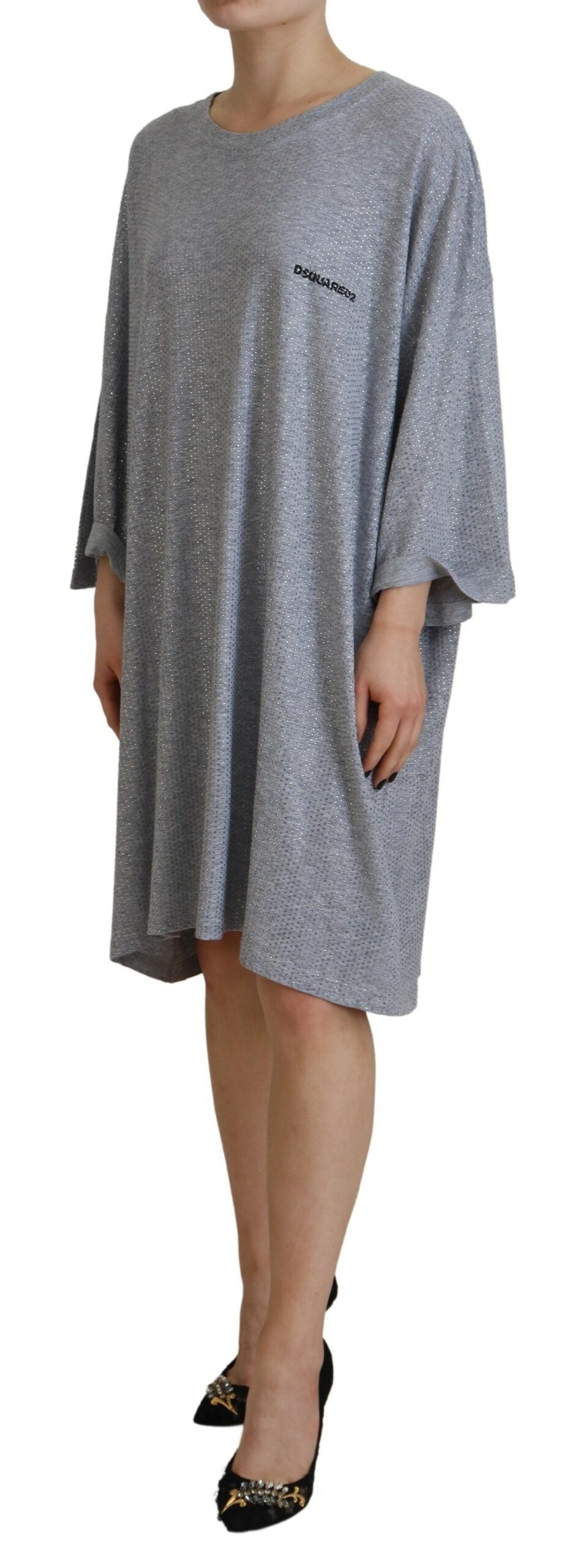 Dsquared² Gray Crystal Embellished Cotton Long Sleeves Dress Dsquared²