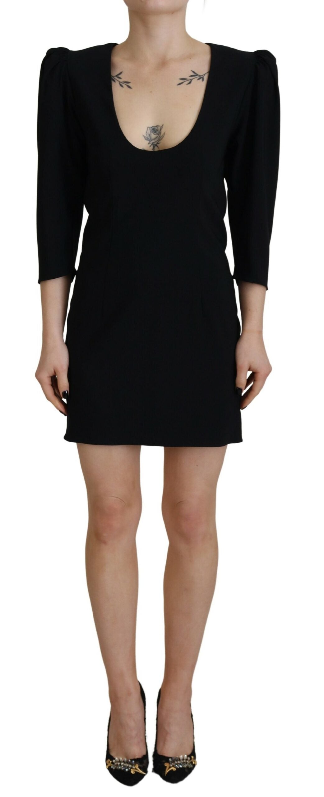 Dsquared² Black Polyester Long Sleeves Bodycon Sheath Dress Dsquared²