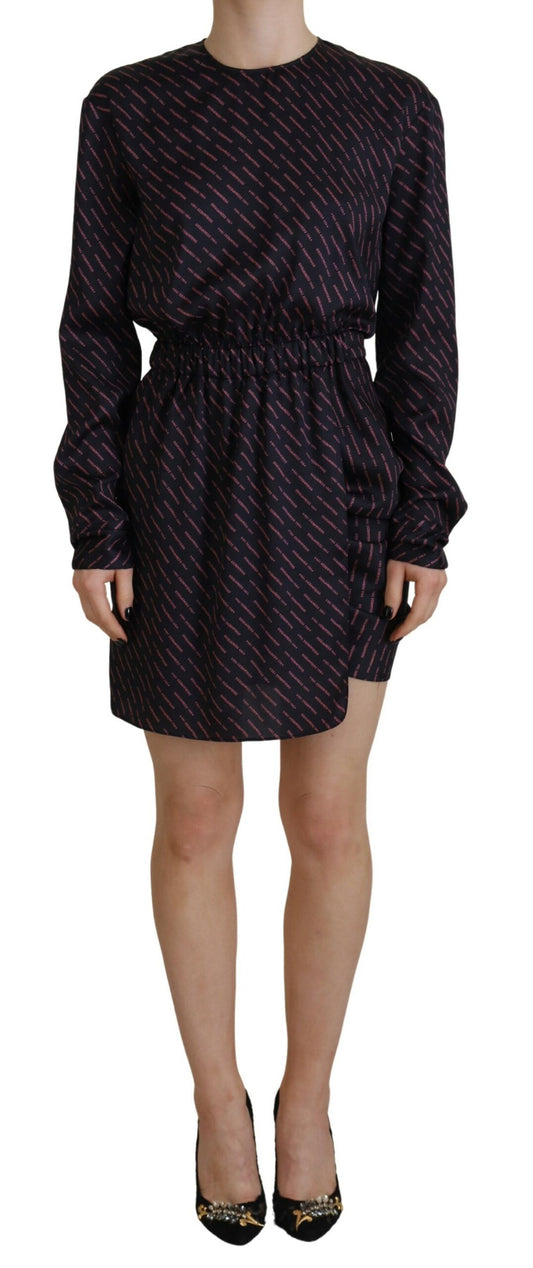 Dsquared² Black Logo Print Long Sleeves A-line Mini Dress Dsquared²