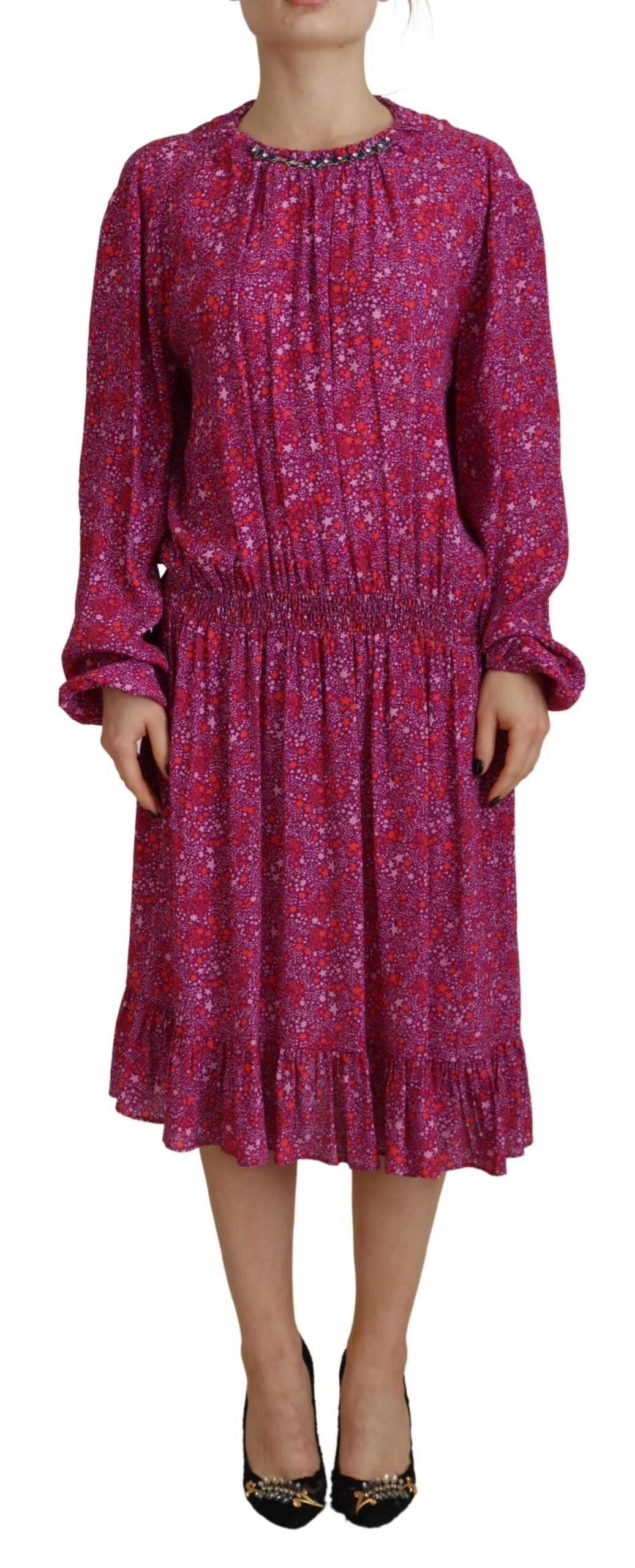 Dsquared² Fuchsia Stars Embellished Long Sleeves Dress Dsquared²